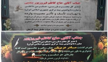 پیام تسلیت به مناسبت درگذشت مادر گرامی حاج کاظم فیروز پور  مدیرکل محترم بازرسی،حسابرسی داخلی و مبارزه با پولشویی بیمه مرکزی جمهوری اسلامی ایران